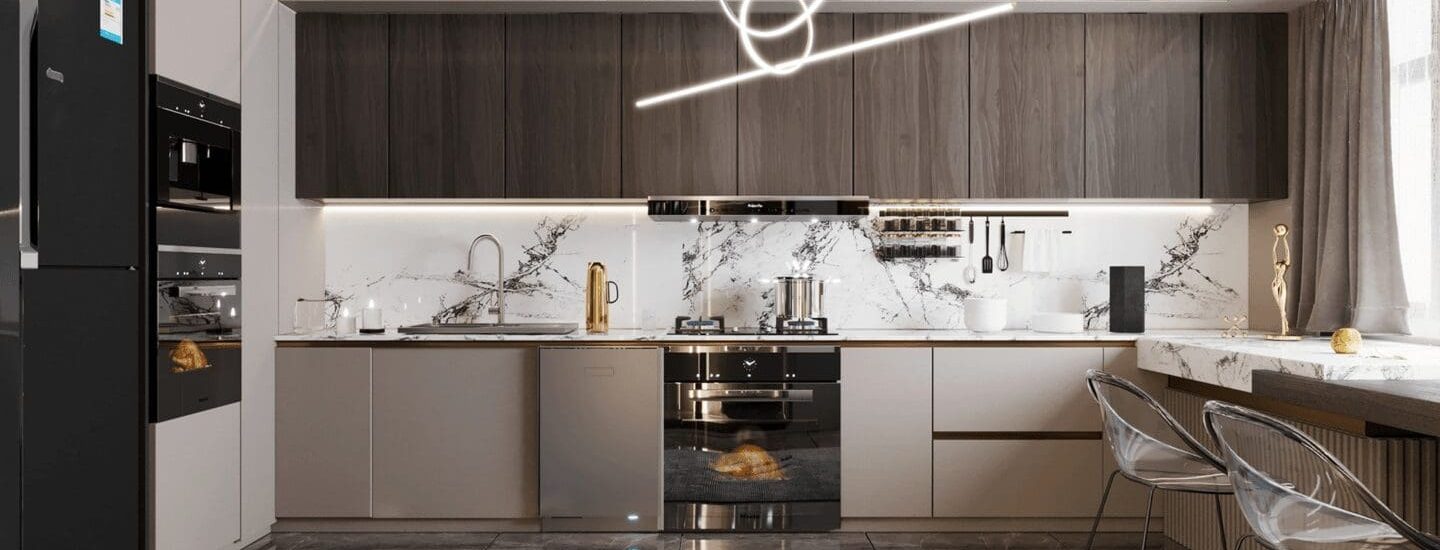 Modern kitchen interior design Dubai by Radyinterior featuring luxury cabinets and contemporary layout