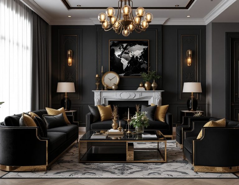 Black Living Room Designs for Luxury Homes in Dubai