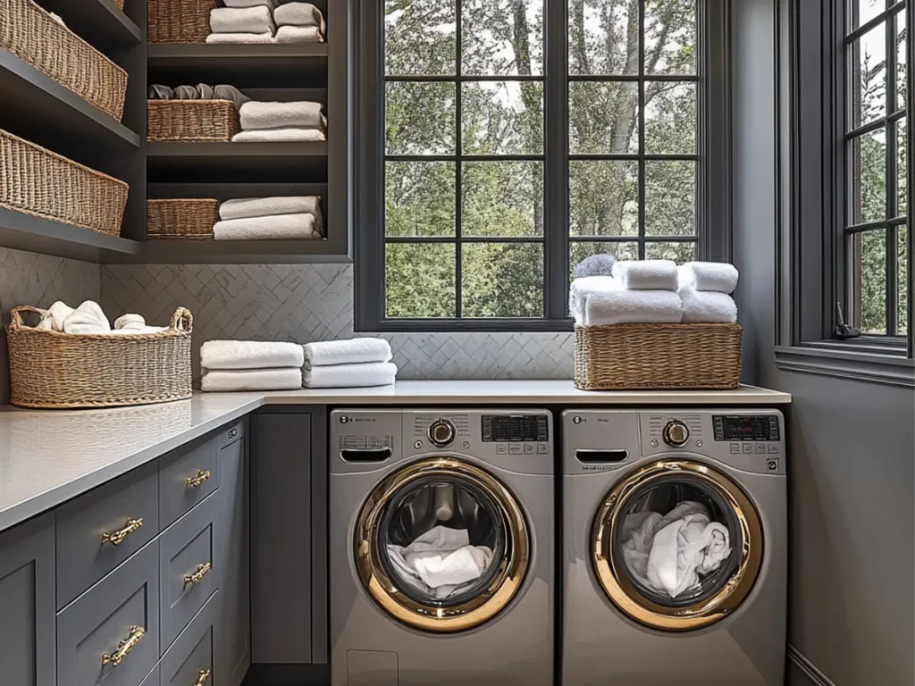 غرفة غسيل باللون الرمادي