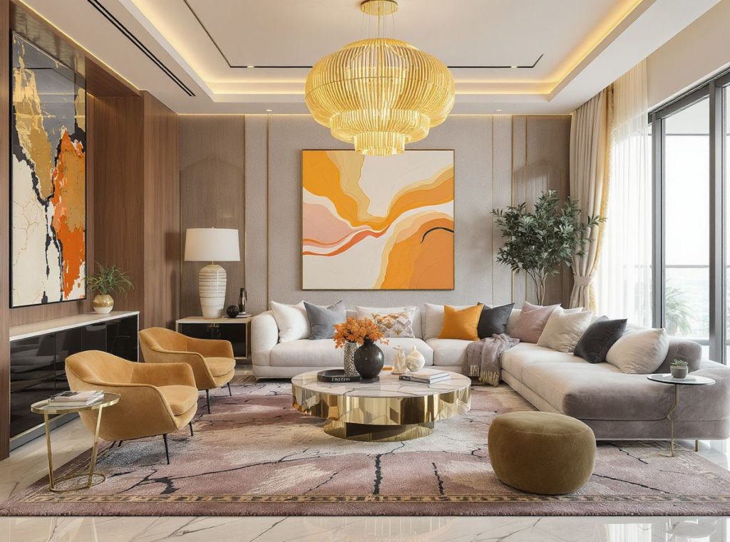 Custom bespoke furniture and statement pieces in luxury Penthouse Interior Design Dubai living room