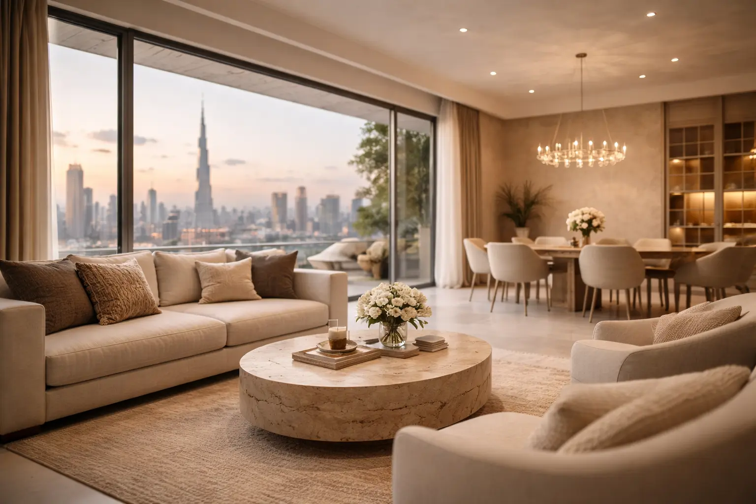 Luxury Airbnb interior design in Dubai created for high-occupancy holiday homes with durable finishes.