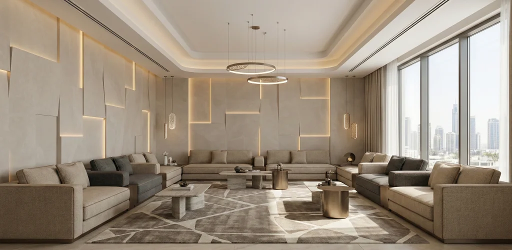 Modern majlis designs with inviting atmosphere and clean layout