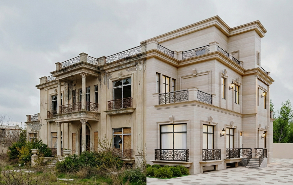 Before/after villa facade transformation in Dubai